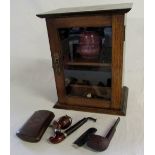 Small glazed smokers cabinet H 29 cm with smoking accessories
