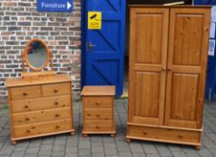 Pine bedroom suite including wardrobe, chest of drawers,