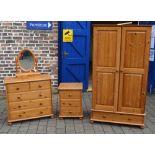 Pine bedroom suite including wardrobe, chest of drawers,