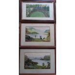 3 watercolours by A T Cornwell 59 cm x 41.