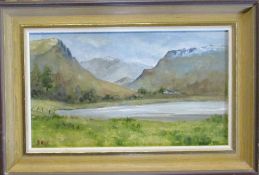 Oil on board 'Nantlle Valley' by Rene Brooks signed 'Brux' 32 cm x 22 cm