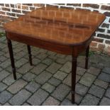 Georgian mahogany fold over breakfast table with parquetry stringing & reeded legs