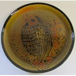 Poole pottery Aegean owl charger signed D Brogan D 32 cm