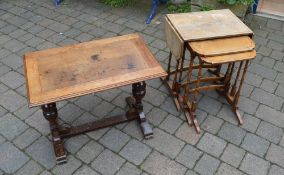 Oak occasional table and a nest of tables