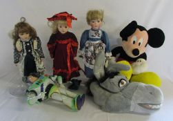 Assorted toys and dolls inc Mickey Mouse and Leonardo