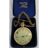 Gold plated pocket watch with yellow metal chain
