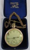 Gold plated pocket watch with yellow metal chain