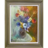 Oil on board of a vase of flowers signed Banbury 57 cm x 71 cm