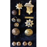 Selection of Lincolnshire Regiment collar badges & buttons, Royal Anglian head dress badge,