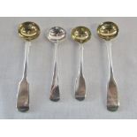 Pair of silver mustard spoons London 1825 & 2 silver mustard spoons London 1835 & 1864 weight 2 ozt