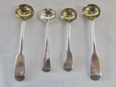 Pair of silver mustard spoons London 1825 & 2 silver mustard spoons London 1835 & 1864 weight 2 ozt