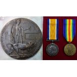WWI medal pair & death plaque to pte Charles Seargeant,