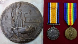 WWI medal pair & death plaque to pte Charles Seargeant,