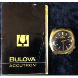 Bulova Accutron gold plated battery powered wrist watch without strap