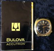 Bulova Accutron gold plated battery powered wrist watch without strap