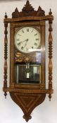 Tunbridge ware wall clock with 8 day strike on bell movement & carved pediment