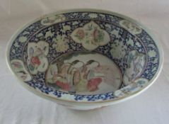 19th century Chinese hand painted famile rose bowl (chip to rim) D 36 cm H 12.