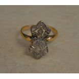 Tested as 18ct gold Art Deco style ring (1 stone missing and some damage to underside) Ring Size