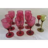 11 coloured glasses inc cranberry