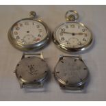 2 military pocket watches and 2 watch cases with military broad arrow & 'WWW' marks (Possibly Dirty