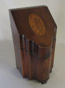 Georgian serpentine fronted cutlery box with shell motif and cross banding on small ogee bracket