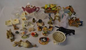 Various ceramic teapots, Caithness glass, Hornsea figures,