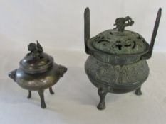 2 Oriental bronze censer with lids