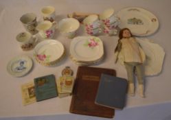 Various ceramics, cigarette cards, commemorative ware,