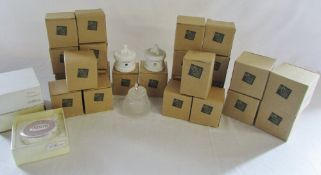 Ex-shop stock - various Russ porcelain birthstone keepsake boxes & etched glass Wedding cake