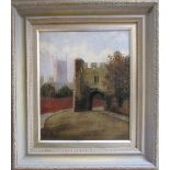 Oil on canvas of Pottergate Arch, Lincoln by A E White dated 97 47.