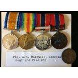 Group of 4 medals awarded to Pte A M Markwick 48415 (WWI pair,