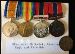 Group of 4 medals awarded to Pte A M Markwick 48415 (WWI pair,