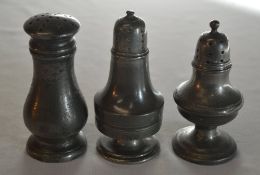 3 pewter pepper pots