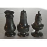 3 pewter pepper pots