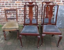 4 Queen Anne style dining chairs & one other Victorian chair