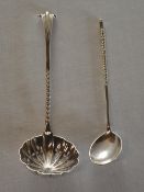 Silver sugar sifter spoon and a Russian silver spoon (84 zolotniki 875/1000) total approx weight 1.