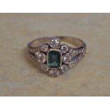 18ct gold emerald and diamond ring size N/O