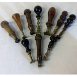 10 19th & early 20th century brass & wooden handle pastry jiggers