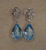 18ct gold aquamarine and diamond earrings