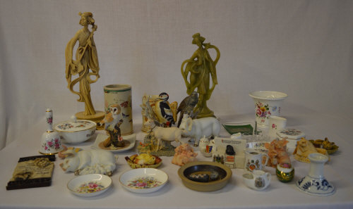 Various animal figures, Wedgwood ceramics, Crested china,