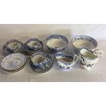 Various early 20th century blue & white porcelain tea wares with gilded decoration