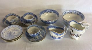 Various early 20th century blue & white porcelain tea wares with gilded decoration