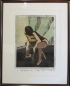 Limited edition hand coloured etching 2/15 on Arches paper of a posing seated lady, titled,