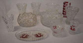 Mixed glassware including vases,