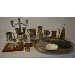 Silver plate including tray, tankard, vases, candelabra, small barometer,