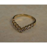 9ct gold cubic zirconia 'V' shaped ring size O