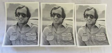 3 black and white hand signed photographs of Jackie Stewart