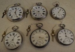 6 hallmarked silver pocket watches including A Otty, Halifax and William Owen,