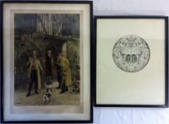 Early 20th century print entitled Home Brewed & a pen & ink Art Nouveau roundel with artists