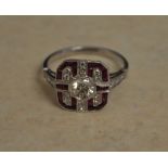 18ct gold diamond and ruby Art Deco ring size O